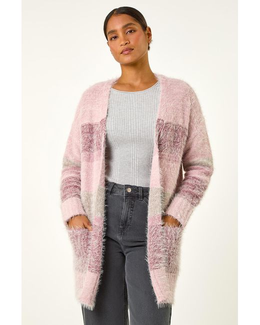 Roman Pink Fluffy Stripe Pocket Cardigan