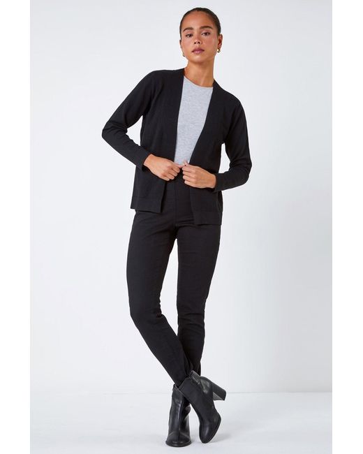 Roman Petite Black Plain Stretch Cardigan