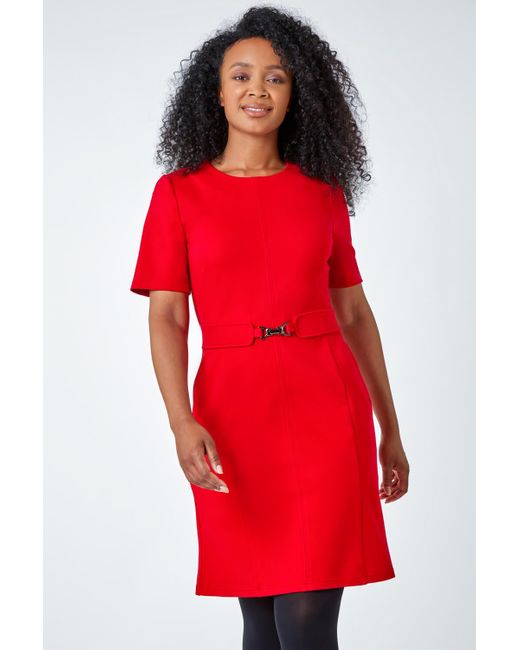 Roman Red Petite Belted Shift Stretch Dress