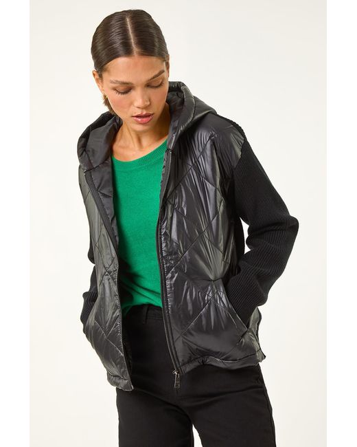 Roman Black Diamond Quilted Hooded Mix Jacket