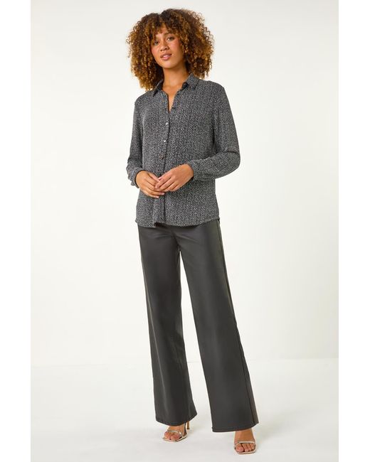 Roman Gray Dotted Glitter Buttoned Blouse