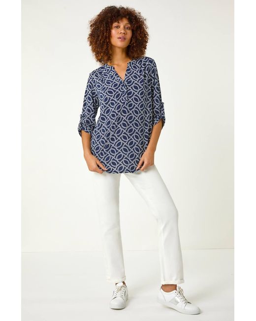 Roman Blue Textured Abstract Print Shirt