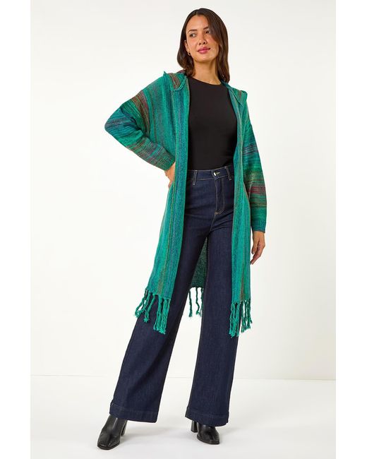 Roman Green Hooded Knit Longline Cardigan