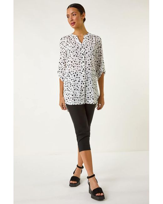 Roman White Spot Print V-Neck Button Blouse