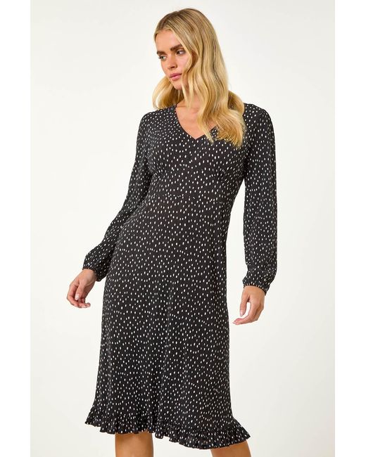 Roman Petite Black Plisse Spot Frill Dress