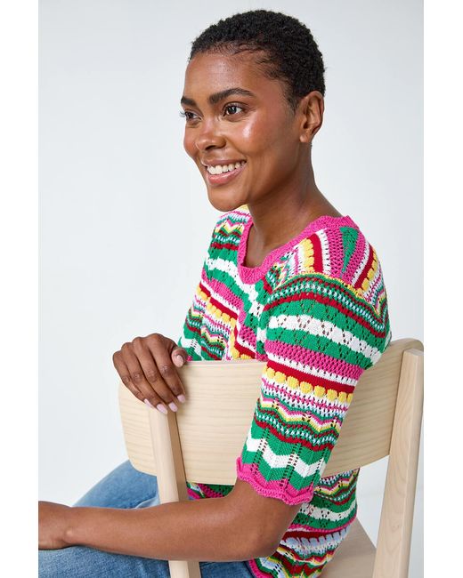 Roman White Wave Print Knitted Cotton Top