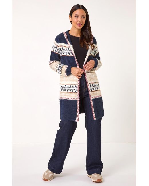 Roman Blue Nordic Stitch Pattern Knit Cardigan