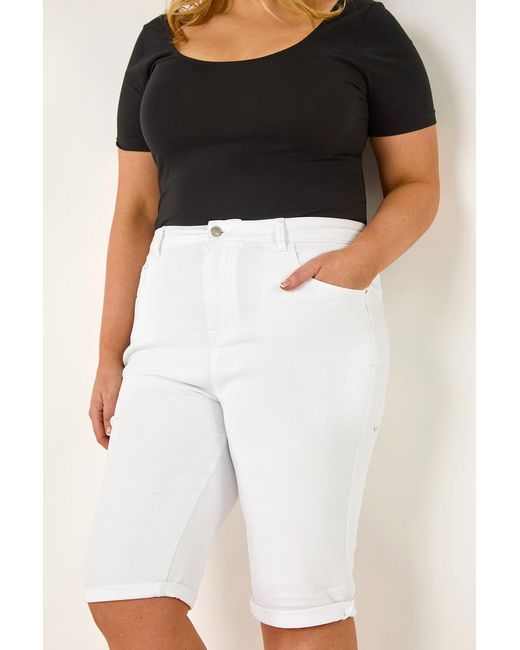 Roman Curve Black Stretch Knee Length Denim Shorts