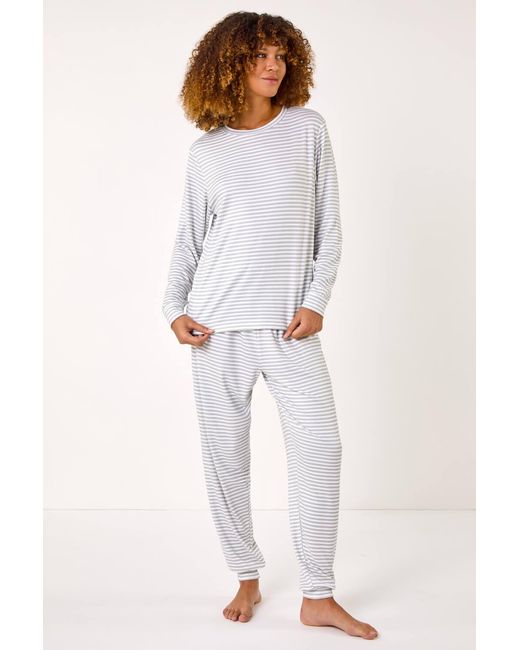 Roman White Striped Pyjama Set