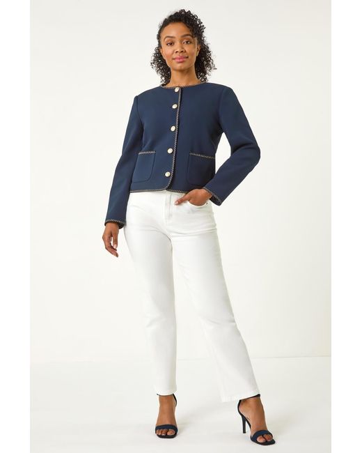 Roman Petite Blue Button & Pocket Jacket