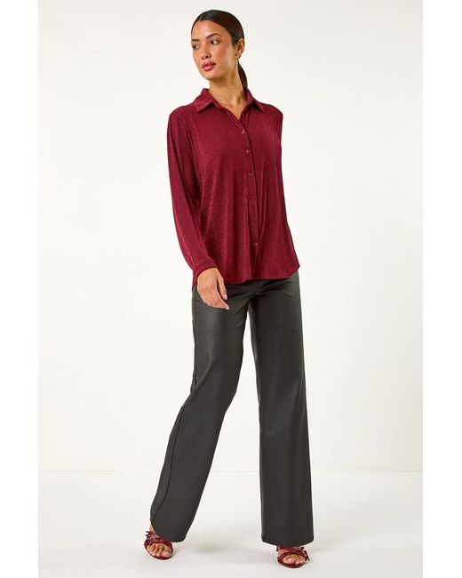 Roman Red Glitter Button Through Stretch Blouse
