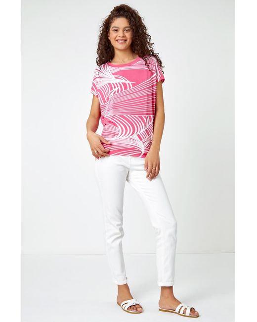 Roman Pink Linear Textured Print Blouson Top