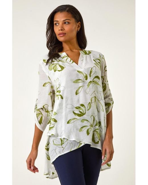 Roman Multicolor Floral Print Wrapped Hem Top
