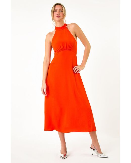 D.u.s.k Red Tie Back Halterneck Midi Dress