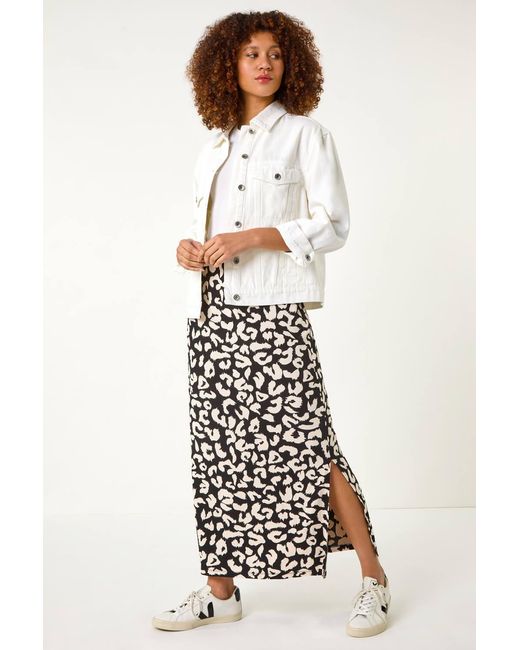 Roman White Animal Print Maxi Skirt