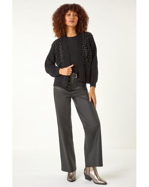 Roman Black Pearl Embellished Cardigan