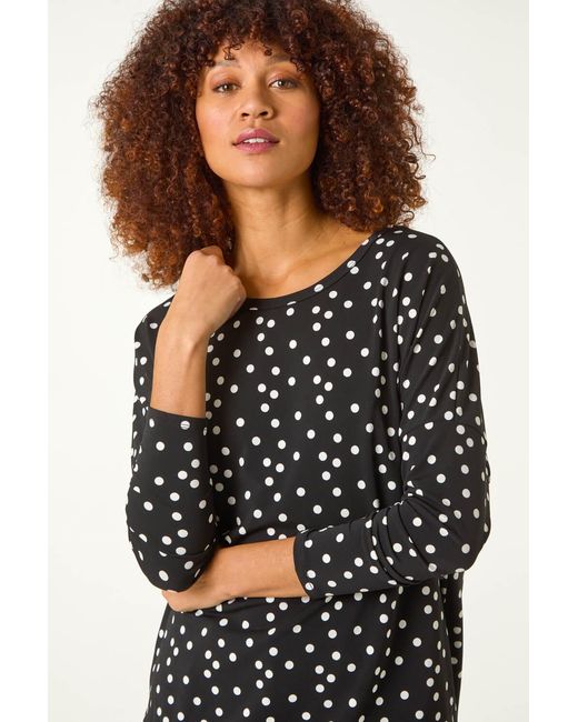 Roman Black Spot Print Drop Shoulder Top