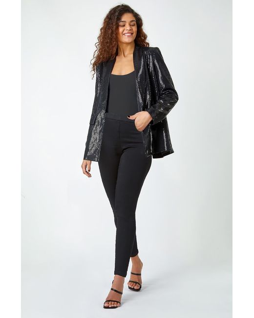 Roman Black Sequin Shawl Collar Blazer