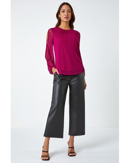 Roman Split Sleeve Textured Spot Print Top