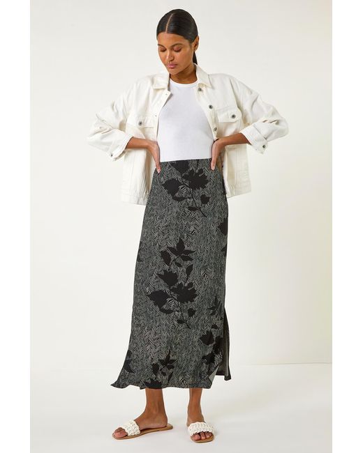 Roman Multicolor Abstract Leaf Print Maxi Skirt