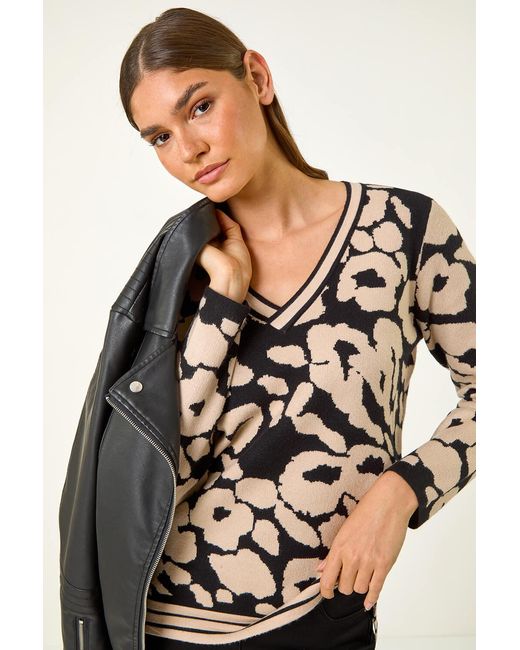 Roman Black Animal Print V-Neck Jumper