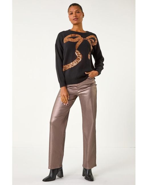 Roman Black Bow Sequin Detail Knit Jumper