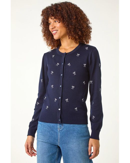 Roman Blue Bow Embroidered Cardigan