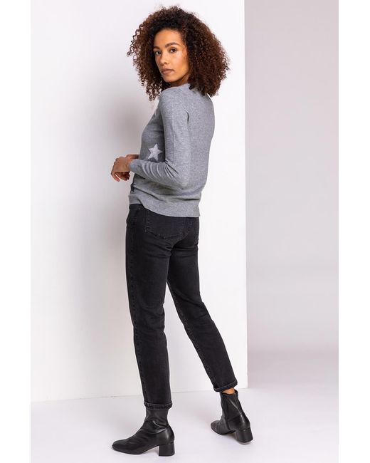 Roman Gray Star Print Crew Neck Jumper
