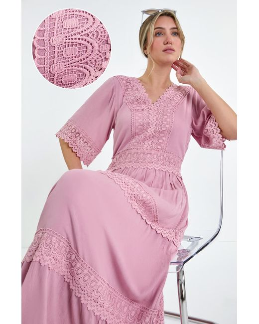 D.u.s.k Pink Tiered Lace Detail Maxi Dress