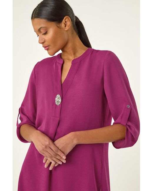 Roman Pink Button Detail Longline Blouse