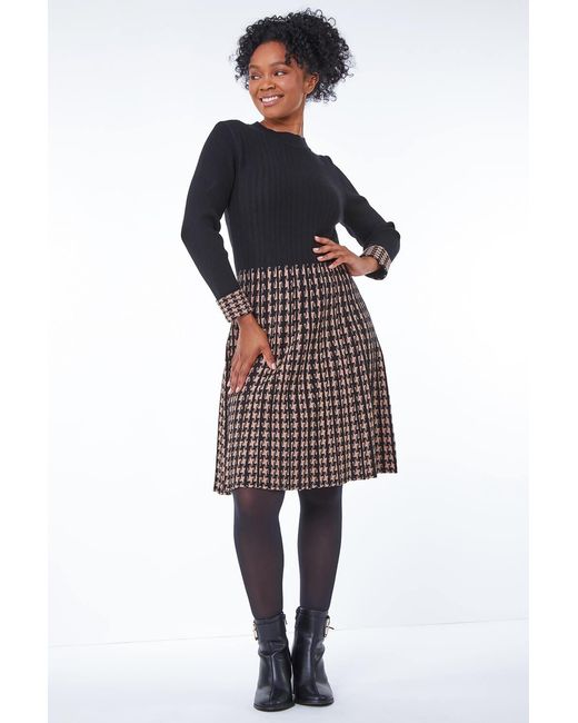 Roman Petite Black Contrast Knitted Skater Jumper Dress