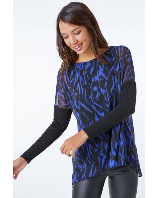 Roman Blue Animal Stretch Jersey Overlay Top
