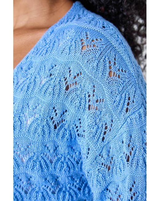 Roman Blue Petite Shimmer Crochet Knit Cardigan