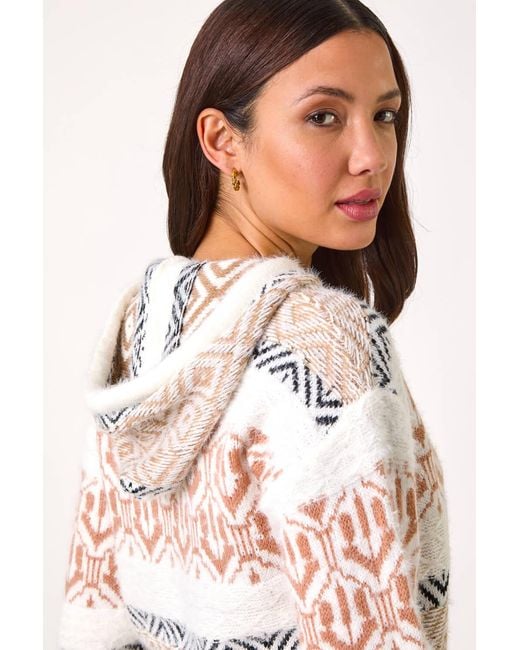 Roman White Jacquard Print Knit Hoodie