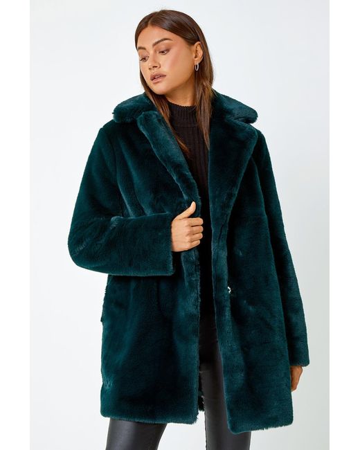 Roman Green Faux Fur Longline Coat