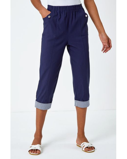 Roman Blue Contrast Detail Cropped Stretch Trouser
