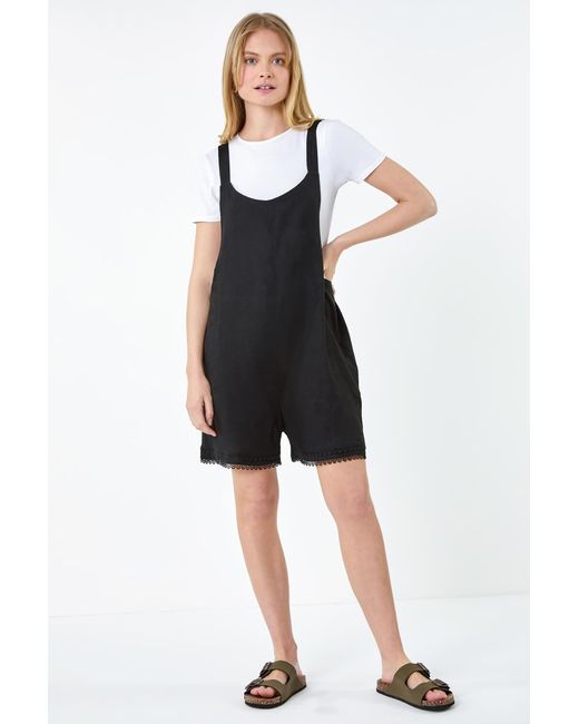 Roman Black Scallop Lace Trim Pocket Playsuit