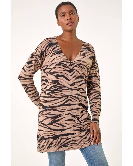 Roman Gray Animal Print V-Neck Jumper