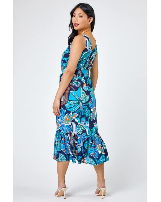 Roman Petite Blue Floral Print Tiered Dress