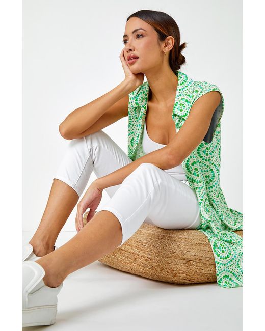 Roman Green Mosaic Print Sleeveless Blouse