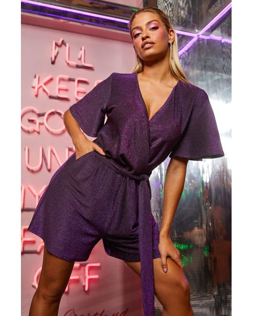 Roman Purple Dusk Fashion Sparkle Stretch Wrap Playsuit