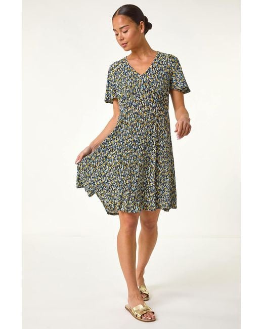 Roman Petite Green Floral Crinkle Dress