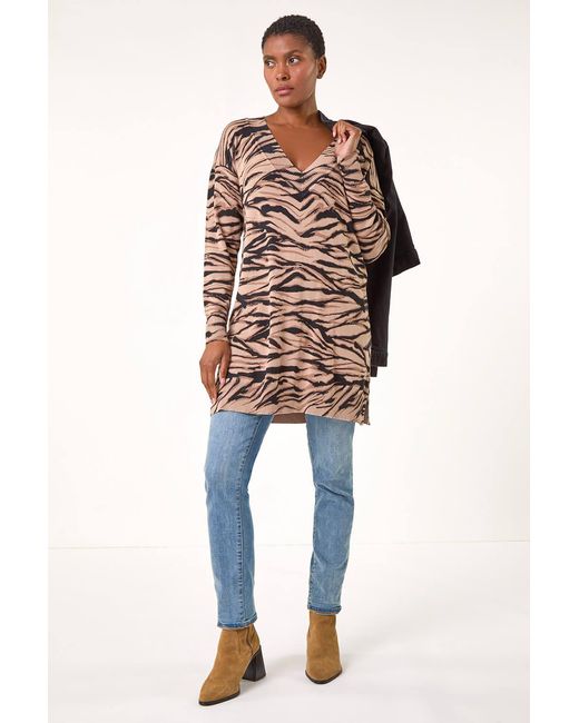 Roman Gray Animal Print V-Neck Jumper