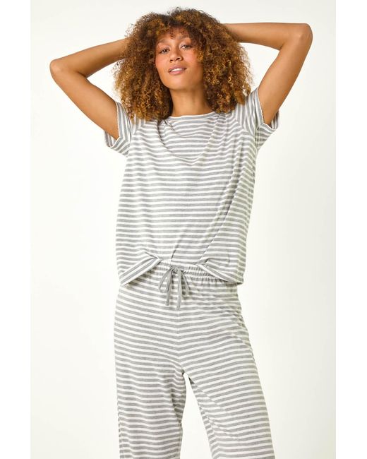 Roman Gray Striped Twosie Pyjama Set