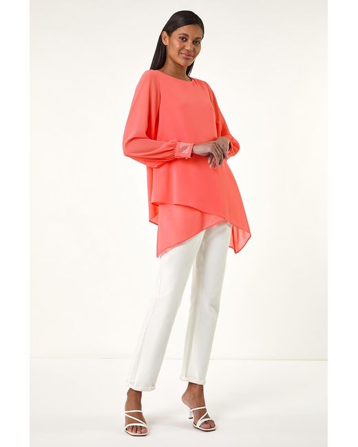 Roman Red Hotfix Detail Asymmetric Hem Top