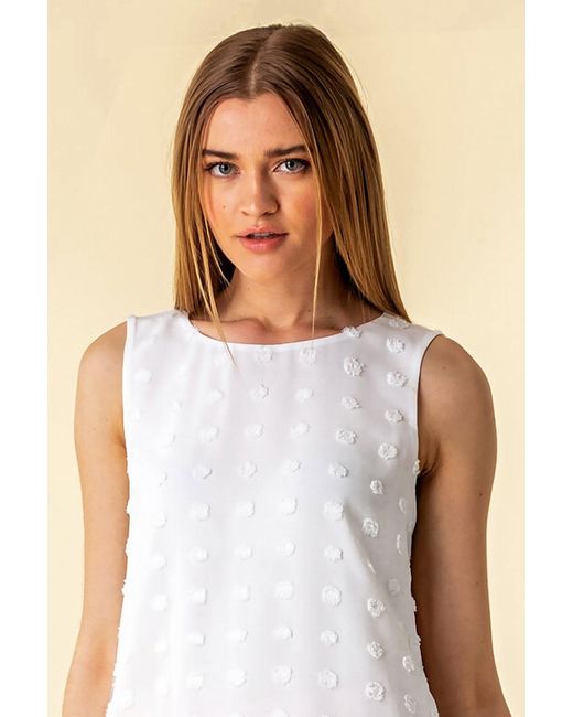 Roman White Textured Spot Asymmetric Vest Top