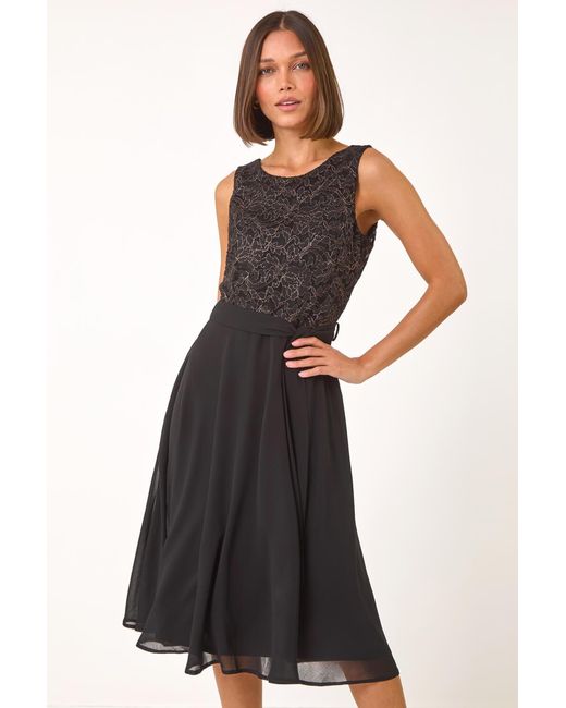 Roman Black Lace Bodice Knee Length Dress