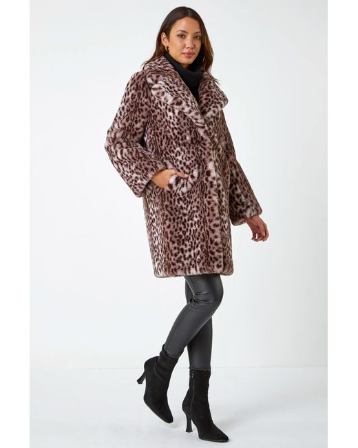 Roman Gray Premium Animal Print Faux Fur Coat