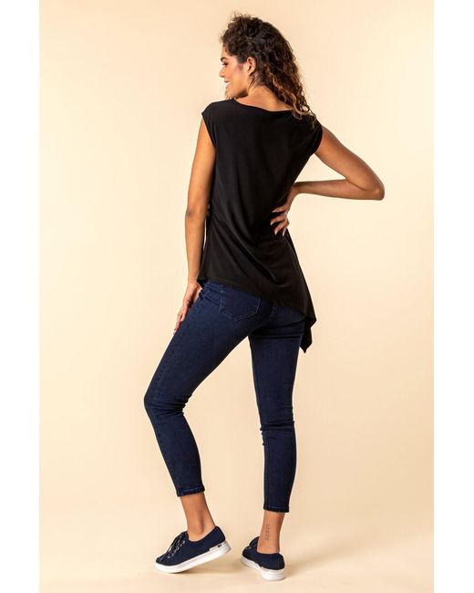 Roman Black Stud Detail Asymmetric Top