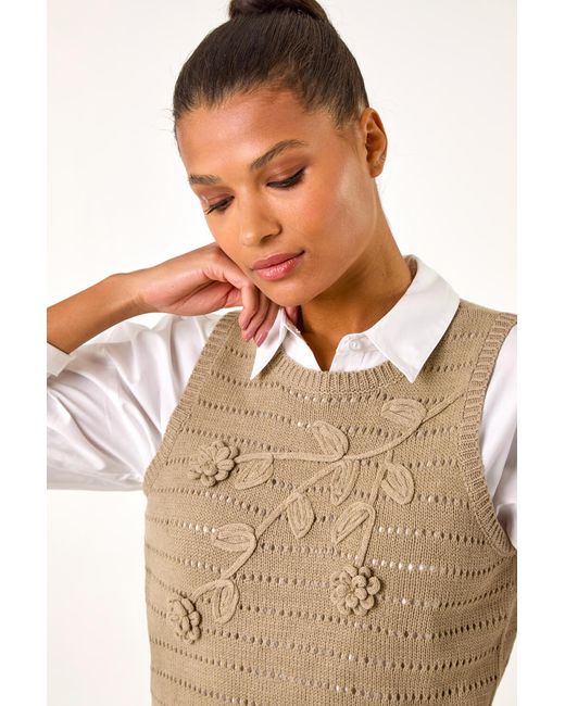 Roman Green Floral Knit Top